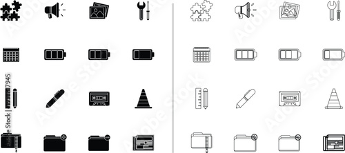 Set of 20 office and media icons vector
