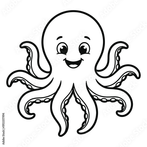 Friendly smiling octopus cartoon character