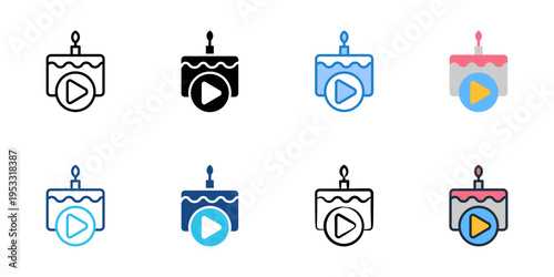 Birthday vlog icons set multiple style collection. Editable stroke 

