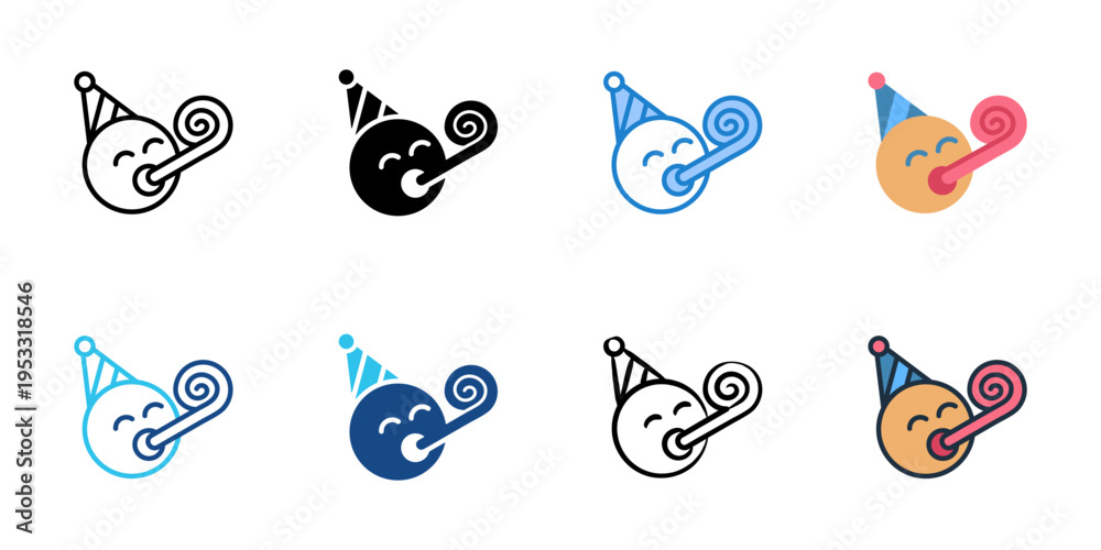 Fototapeta premium Birthday emoji icons set multiple style collection. Editable stroke 