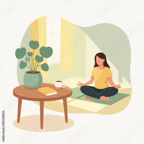 Woman Sitting in Lotus Position Meditating.