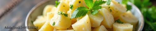A classic potato salad brimming with fresh herbs, hard-boiled eggs, and crisp celery Perfect for picnics, barbecues, or potlucks Enjoy this creamy, delicious side dish!, potluck, onion, serving