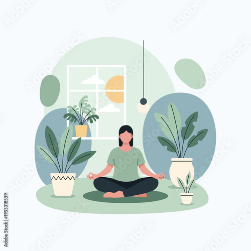 Woman Sitting in Lotus Position.