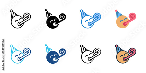Birthday emoji icons set multiple style collection. Editable stroke 
