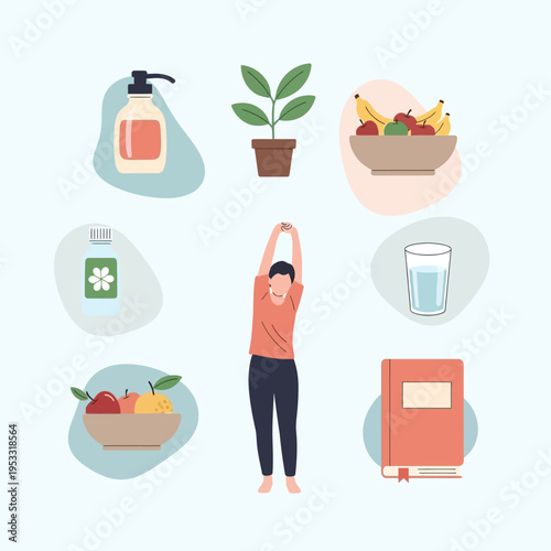 Woman stretching her arms up high.