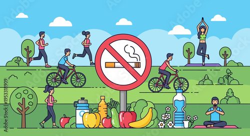 No Smoking Sign with Healthy Food.