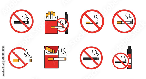 No Smoking Signs and Cigarette Icons.