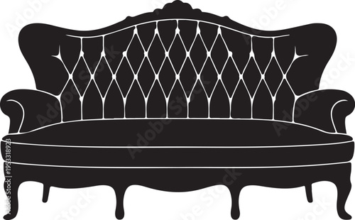 Black tufted sofa with white outline couch