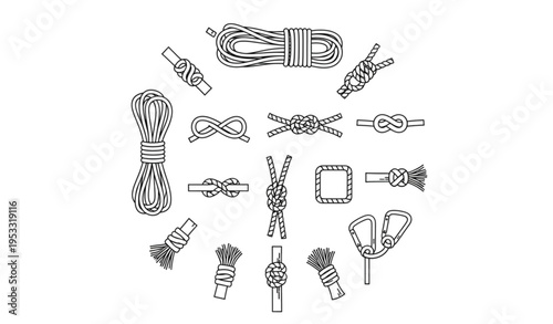 A collection of various knots and ropes in a simple line art style