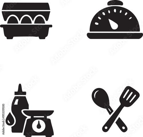 Kitchen icons, cooking symbols, restaurant graphics, food illustrations