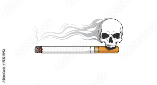 Smoking cigarette with skull warning sign.