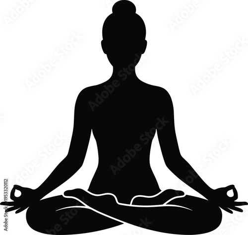 Woman Practicing Yoga Meditation in Lotus Pose Silhouette for Mindfulness, Relaxation, Spiritual Balance and Healthy Wellness Lifestyle Concept