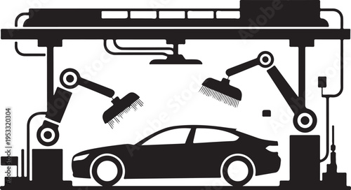 Car wash brushes and vehicle in tunnel
