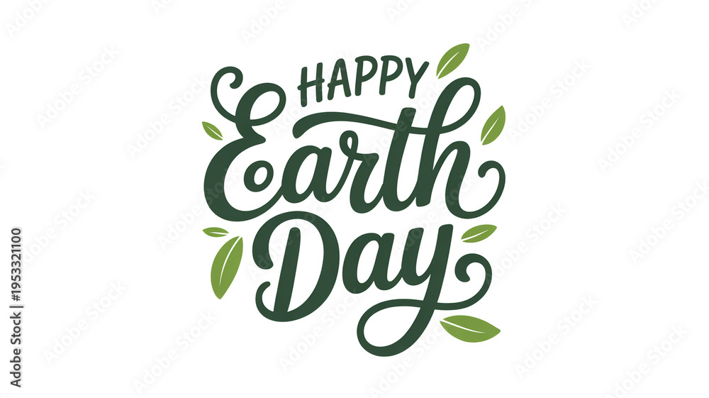 Fototapeta premium Happy earth day message with leaves on white background