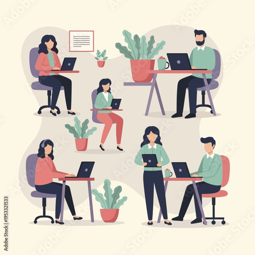 Group of People Working on Laptops Together.