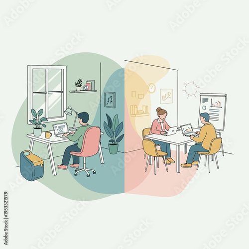 Illustration of People Working Together Remotely.