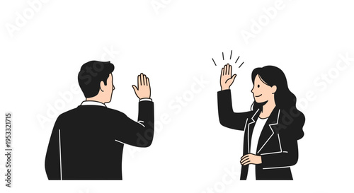 Business people greeting with high fives.