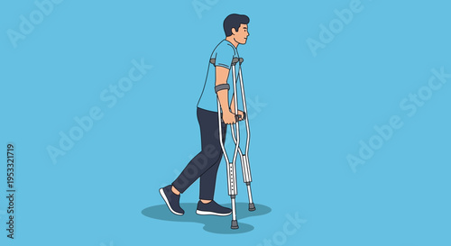 Man walking with crutches illustration.
