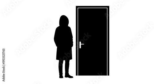 Woman standing in front of a door.