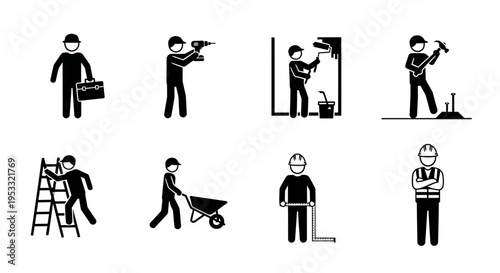 Black and white icons of construction workers.