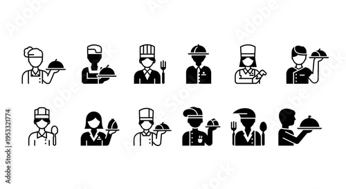 Black and white chef icons with face masks.