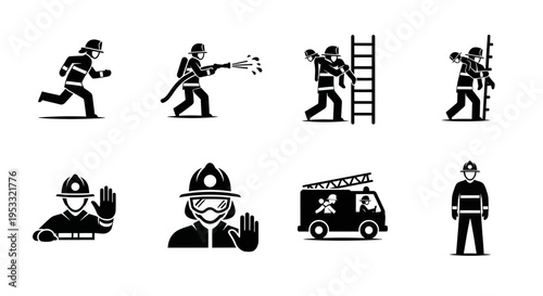 Firefighters in various emergency response situations.