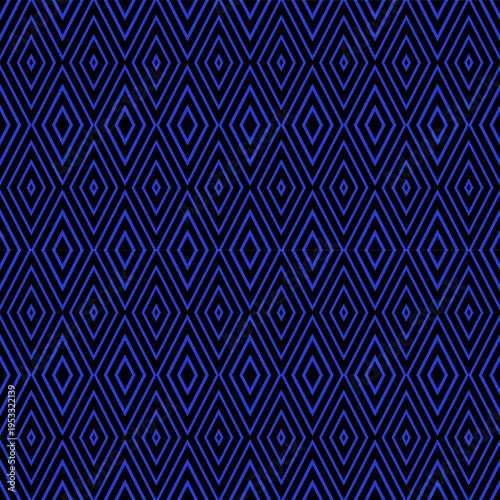 Obraz na płótnie Electric Blue Diamond Lattice Seamless Geometric Pattern on Black Background