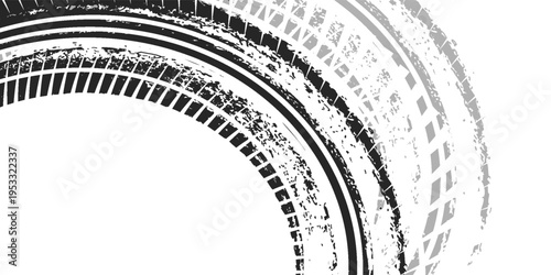 Tire track. Car  bike  motorcycle tyre mark with grunge effect isolated on white background