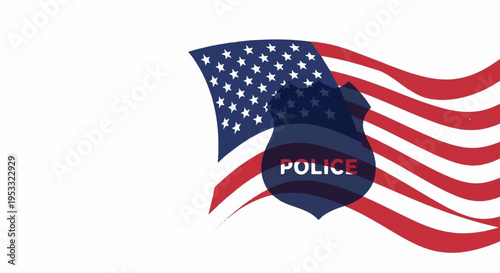 American police badge with waving usa flag symbolizing law enforcement and patriotism