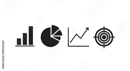 Bar Chart Pie Chart Line Graph Target Icons Row Minimal Black Flat Clean Layout