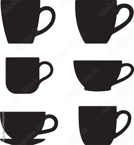 Various tea mugs. Vector illustration.