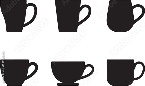 Various tea mugs. Vector illustration.