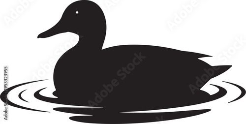 Black silhouette of a duck on water ripples