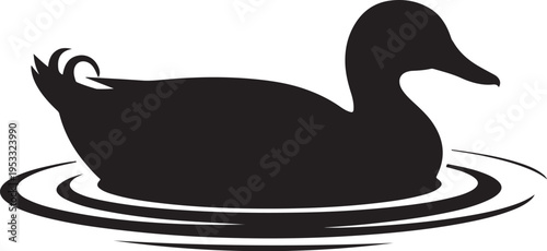 Black silhouette of a duck on water ripples