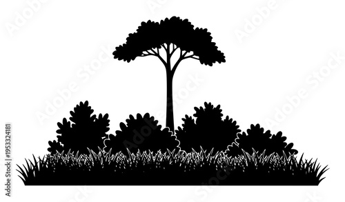 Layered tropical jungle plant vector set rainforest greenery and grassy landscape silhouettes