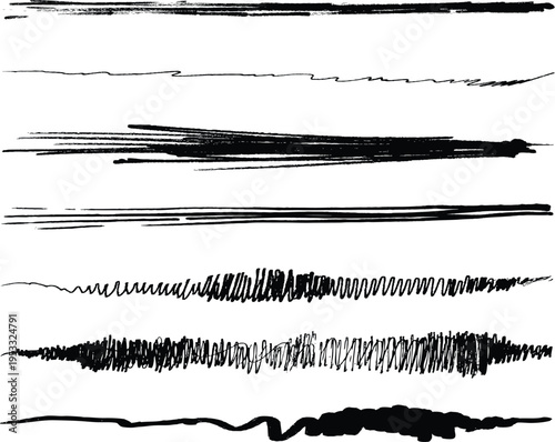 Scribble black ink lines and hand drawn pencil texture strokes set for artistic design