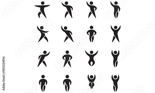 Dance Sports Yoga Icons Collection - Abstract Human Silhouettes Vector Bundle