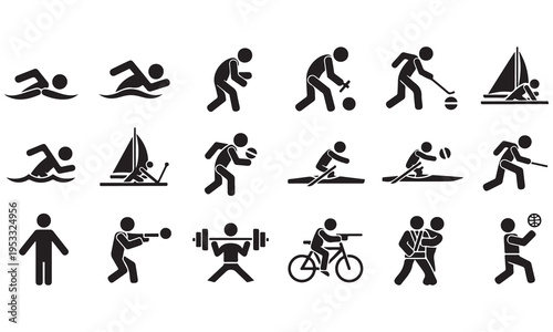 Dance Sports Yoga Icons Collection - Abstract Human Silhouettes Vector Bundle