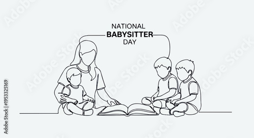 Babysitter reading to children on national babysitter day family bonding and childcare concept