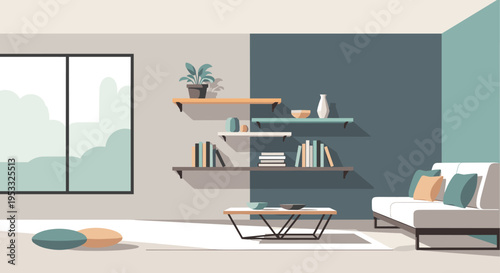 Modern Living Room Interior with Stylish Furniture and Decor.