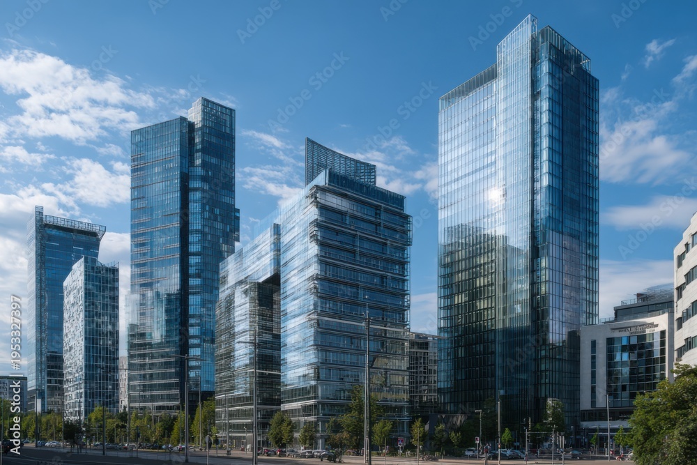 Fototapeta premium Modern Business District with New Glass Towers