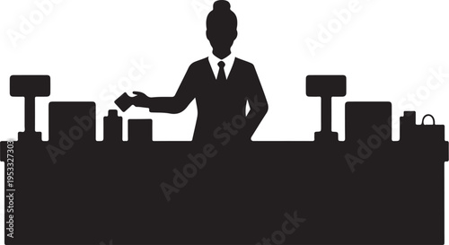 Black silhouette woman handing over receipt at cash register