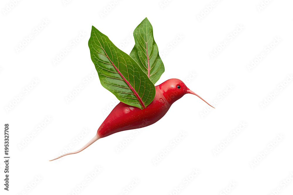 Fototapeta premium Radish hummingbird concept flying, representing healthy eating, organic produce, and nature connection