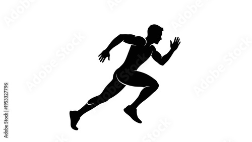 Black silhouette of a man running in a dynamic pose, depicted in a vector illustration style against a clean white background, conveying a sense of speed and athleticism.
