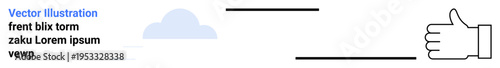 Social approval, feedback systems, teamwork, online communication, appreciation, positivity. A simple thumbs-up hand beside a cloud. Social approval and feedback systems concept