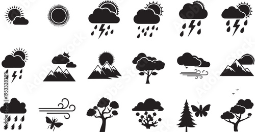Set of 20 weather icons vector isolated on Transparent Background