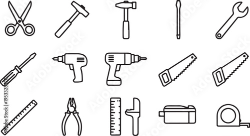 Set of 15 construction tools icons vector isolated on Transparent Background