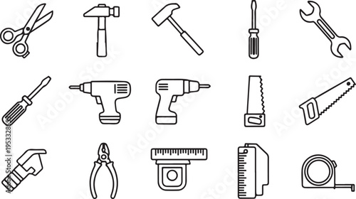 Set of 13 construction tools icons vector isolated on Transparent Background