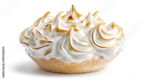 Golden Baked Alaska Dessert with Toasted Meringue, Isolated on White Background