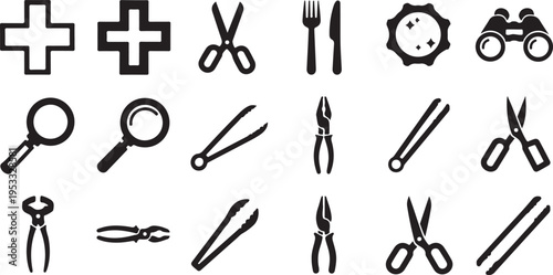 Set of 20 medical and kitchen icons vector isolated on Transparent Background